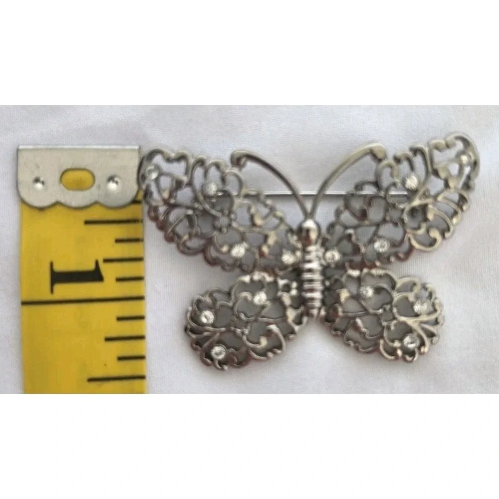 Vintage Silver Tone Filigree Butterfly Brooch Pin 